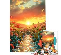 1000 Pieces Puzzles for Teenagers Golden Sunset Creek with Vibrant Blooms Help The Brain Exercise Learning Educational Toy Wall Decor Suitable for People Aged 14 And Above (50X75CM)