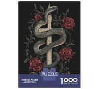 1000 Pieces Puzzles for Teenagers Gothic Snake with Cross, Thorns And Roses Jigsaws for Adults Relaxing Games Home Decoration for Birthday, Chrismas 38x26cm/1000pcs