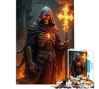 1000 Pieces Puzzles for Teenagers Grim Reaper with Flaming Cross Staff Help The Brain Exercise Learning Educational Toy Wall Decor Suitable for People Aged 14 And Above (38X52CM)