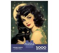 1000 Pieces Puzzles for Teenagers Halloween Black Cat Witch Jigsaws for Adults Relaxing Games Hand Speed Race Stress Reduction Gifts 38x26cm/1000pcs