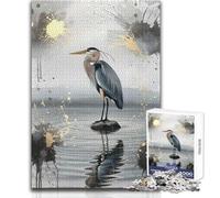 1000 Pieces Puzzles for Teenagers Heron in Watercolour Peaceful And Satisfying Pastime Perfect Interlock Precision Cut Toy Size 50x75cm