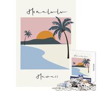 1000 Pieces Puzzles for Teenagers Honolulu Hawaii Minimalist Beach Sunset Art Puzzle For Teenagers Hand Speed Race Difficult And Challenge Family Fun & Game Night (38x52cm)