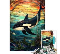 1000 Pieces Puzzles for Teenagers Killer Whale Stained Glass Fun at Home Activities, Pattern Assembly Impossible Game for Ages 14 And over (50x75cm)