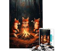 1000 Pieces Puzzles for Teenagers Laughing Foxes At Campfire Fun at Home Activities, Pattern Assembly Impossible Game for Ages 14 And over (38x26cm)