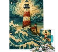 1000 Pieces Puzzles for Teenagers Lighthouse And Waves Digital Art Fun at Home Activities, Home Decoration Anti-Stress Toys for Age 14+ Game (38x26cm)