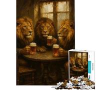 1000 Pieces Puzzles for Teenagers Lions Drinking Beer at A Table Help The Brain Exercise Learning Educational Toy Wall Decor Suitable for People Aged 14 And Above (38X26cm)
