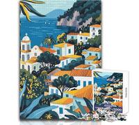 1000 Pieces Puzzles for Teenagers Mediterranean Village Illustration Capri Italy Challenging Game Toys Home Art Decor Secret Santa Gifts Size 38x52cm