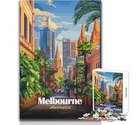 1000 Pieces Puzzles for Teenagers Melbourne Australia Cityscape Illustration Challenging Game Toys Home Art Decor Secret Santa Gifts Size 38x52cm