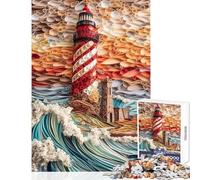 1000 Pieces Puzzles for Teenagers Ocean Waves by Lighthouse Relax Games For Family Fun Home Decoration Toys Improving Love between Couples (38X52CM)