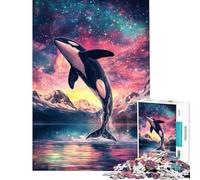 1000 Pieces Puzzles for Teenagers Orca Leaping Into The Stars Fun at Home Activities, Pattern Assembly Impossible Game for Ages 14 And over (38x52cm)