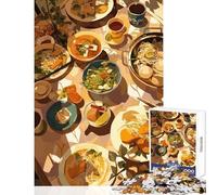1000 Pieces Puzzles for Teenagers Overhead View of A Table with Food Anti-Stress Toys Art Work Gift Brain Teaser Game with Matching Poster And Trivia Sheet Size 50x75cm