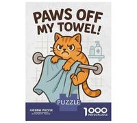 1000 Pieces Puzzles for Teenagers Paws Off My Towel Cartoon Cat Puzzle for Adults Hands-on Game Hand Speed Race Unique Birthday And Gifts 52x38cm/1000pcs
