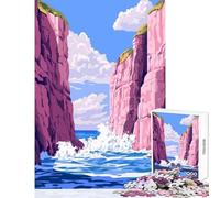 1000 Pieces Puzzles for Teenagers Peaceful Pastel Pink Cliffs Ocean Waves Landscape Minimalist Art Illustration Puzzle For Teenagers Hand Speed Race Difficult And Challenge Family Fun & Game