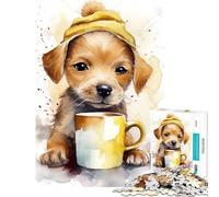 1000 Pieces Puzzles for Teenagers Puppy at Coffee Time Challenging To Complete Difficult Challenge DIY Toys for And from 14 Years And over (38x26cm)