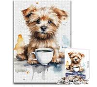 1000 Pieces Puzzles for Teenagers Puppy at Coffee Time Ideal Peaceful Indoor Pastime Superior Precision Cut Play Toy Size 50x75cm