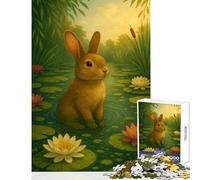 1000 Pieces Puzzles for Teenagers Rabbit in A Lily Pond Fun Peaceful Family Home Activity Heartwarming Festive Present Choice (38X26cm)
