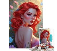 1000 Pieces Puzzles for Teenagers Redhead Pin-Up Wild Flowers Poster Challenging To Complete Difficult Challenge DIY Toys for And from 14 Years And over (38x26cm)