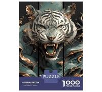 1000 Pieces Puzzles for Teenagers Roaring Tiger Teal And Gold Art Puzzle for Adults Hands-on Game Hand Speed Race Unique Birthday And Gifts 70x50cm/1000pcs