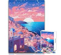 1000 Pieces Puzzles for Teenagers Santorini Greece Lofi Art Family Fun & Game Night Analysis And Logic Birthday Gift Size 38x52cm
