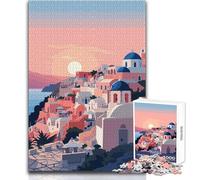 1000 Pieces Puzzles for Teenagers Santorini Greece Sunset Family Fun & Game Night Analysis And Logic Birthday Gift Size 50x75cm