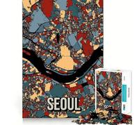 1000 Pieces Puzzles for Teenagers Seoul South Korea City Map Art Sharp Cut Art Cognitive Play Gift Calm Play Time Xmas Decor Gift (50x75cm)