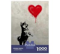 1000 Pieces Puzzles for Teenagers Shiba Inu with Red Heart Graffiti Banksy Puzzle for Adults Hands-on Game Hand Speed Race Unique Birthday And Gifts 70x50cm/1000pcs