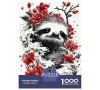 1000 Pieces Puzzles for Teenagers Sloth with Cherry Blossoms Jigsaws for Adults Relaxing Games Hand Speed Race Stress Reduction Gifts 52x38cm/1000pcs