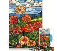 1000 Pieces Puzzles for Teenagers Stained Glass Flowers Sharp Cut Art Cognitive Play Gift Calm Play Time Xmas Decor Gift(38x26cm)