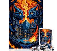 1000 Pieces Puzzles for Teenagers Stone Dragon Guardians And Fire in Village Brain Teaser Game Improve Memory Toy Wall Decor Unique Birthday And Gifts (50X75cm)