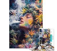 1000 Pieces Puzzles for Teenagers Stoner Girl Smoking Marijuana Goddess Jigsaw for Adults Brain Teaser Game Pattern Assembly Help The Brain Exercise (Size 38x26cm)