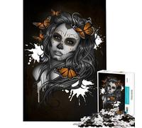 1000 Pieces Puzzles for Teenagers Sugar Skull Girl Butterfly Help The Brain Exercise Learning Educational Toy Wall Decor Suitable for People Aged 14 And Above (38X52cm)