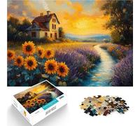 1000 Pieces Puzzles for teenagers Sunset Farmhouse with Lavender Field Hand speed competition Educational Game for Birthday, Chrismas 26x38cm