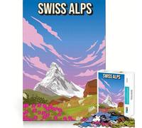 1000 Pieces Puzzles for Teenagers Swiss Alps Pixel Art Landscape Poster Sharp Cut Craft Cognitive Fun Play Idle Time Game Christmas Home Art(38x26cm)