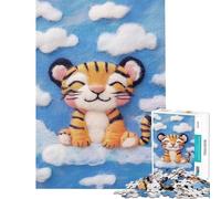 1000 Pieces Puzzles for Teenagers Tiger Illustration, Wool Texture Jigsaw for Adults Brain Teaser Game Pattern Assembly Help The Brain Exercise (Size 38x26cm)