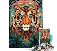 1000 Pieces Puzzles for Teenagers Tiger Stained Glass Jigsaw for Adults Brain Teaser Game Pattern Assembly Help The Brain Exercise (Size 50x75cm)