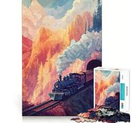 1000 Pieces Puzzles for Teenagers Train Through Mountains Sharp Cut Art Cognitive Play Gift Calm Play Time Xmas Decor Gift(38x26cm)