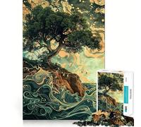 1000 Pieces Puzzles for Teenagers Tree on Cliff with Swirling Waves Sharp Cut Craft Cognitive Fun Play Idle Time Game Christmas Home Art (50x75cm)