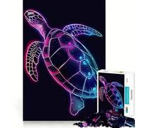 1000 Pieces Puzzles for Teenagers Turtle Neon Animal Sharp Cut Craft Cognitive Fun Play Idle Time Game Christmas Home Art (50x75cm)