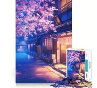 1000 Pieces Puzzles for Teenagers Twilight Sakura Street Sharp Cut Craft Cognitive Fun Play Idle Time Game Christmas Home Art(38x26cm)