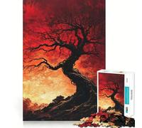 1000 Pieces Puzzles for Teenagers Twisted Tree Against Red Sky Tight Fit Play Mind Skill Fun Leisure Fun Time Christmas Home Art (50x75cm)