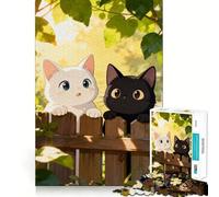 1000 Pieces Puzzles for Teenagers Two Cute Cats on A Wooden Fence Sharp Cut Art Cognitive Play Gift Calm Play Time Xmas Decor Gift (38x52cm)