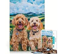 1000 Pieces Puzzles for Teenagers Two Goldendoodle Dog Sharp Cut Craft Cognitive Fun Play Idle Time Game Christmas Home Art (38x52cm)