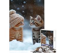 1000 Pieces Puzzles for Teenagers Two Kittens in The Snow Jigsaw Puzzles for Adults Family Activities Challenging To Complete Great Gifts for Gaming (50x75cm)