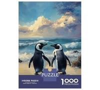 1000 Pieces Puzzles for Teenagers Two Penguins on A Beach Painting Puzzle for Adults Hands-on Game Hand Speed Race Unique Birthday And Gifts 52x38cm/1000pcs