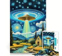 1000 Pieces Puzzles for Teenagers UFO Over Rural Landscape Sharp Cut Art Cognitive Play Gift Calm Play Time Xmas Decor Gift(38x26cm)