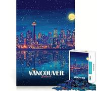 1000 Pieces Puzzles for Teenagers Vancouver Canada Night Skyline Illustration Sharp Cut Craft Cognitive Fun Play Idle Time Game Christmas Home Art (50x75cm)