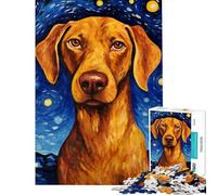 1000 Pieces Puzzles for Teenagers Vizsla Dog Starry Night Fun at Home Activities, Pattern Assembly Impossible Game for Ages 14 And over (38x26cm)