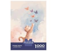 1000 Pieces Puzzles for Teenagers Watercolor Cat Chasing Butterflies Puzzle for Adults DIY Toys Difficult Challenge Help The Brain Exercise 52x38cm/1000pcs