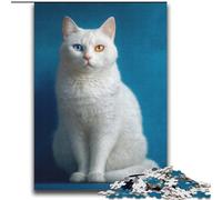 1000 Pieces Puzzles for Teenagers White Cat with Heterochromia Unique Challenge Game Family Activities Funny Gift (size 38x52cm)