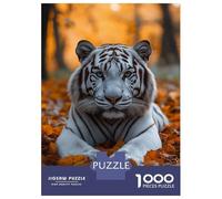 1000 Pieces Puzzles for Teenagers White Tiger in Autumn Leaves Puzzle for Adults Hands-on Game Hand Speed Race Unique Birthday And Gifts 52x38cm/1000pcs